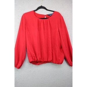 Tommy Hilfiger Red Long Puff Sleeves Chiffon Blouse-Size Large-Office